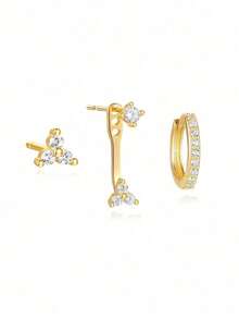 Bộ 6 đôi bông tai hình ngôi sao và mặt trăng bằng đá Cubic Zirconia sáng bóng, màu đồng sang trọng, quà tặng cho phụ nữ. - Phong cách 2 - Xem 8