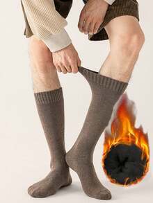 3双男士加长加厚羊毛混纺保暖腿套，柔软美利奴羊毛混纺过膝袜，适合冬季、滑雪和商务穿着（尺码偏小），舒适袜子 - 彩色 - 查看 3