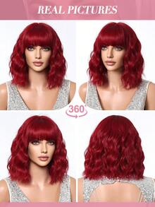 Topshe 14 Inch Red Medium-Long Wavy Curly Wig, Elegant Women's Halloween Accessory, Halloween Decoration, Heat-Resistant Synthetic Wig, Suitable For Daily Cosplay, Holiday Celebration Wear, Halloween Cosplay Gift, Gift For Friends - Red - View 8