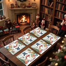 1 Stück/4 Stücke/6 Stücke/100 Stücke Weihnachtsbaum- und Schneemann-Vogelhaus gemusterte wärmeisolierende Tischware, maschinenwaschbare Polyester-Tischware, schützende Tischware, Mittelstück-Dekoration, tägliche Wohnzimmer-Dekoration, geeignet für Gruppenzusammenkunft-Dekoration - Verschiedenfarbig - Übersicht 4