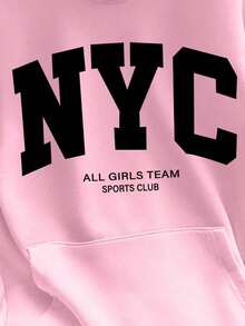 2025 HoodiesWomen's Slogan Print Thermal Lined Casual Loose Fit Hoodie Sweatshirt, Autumn/WinterLoose And Comfortablewinter Clothes For Women - 粉色 - 查看 4
