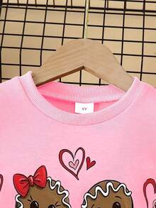 Conjunto de 2 peças para meninas: Moletom de manga comprida com estampa de biscoito de gengibre, ideal para o Natal ou outono/inverno. - Multicolorido - Ver 3