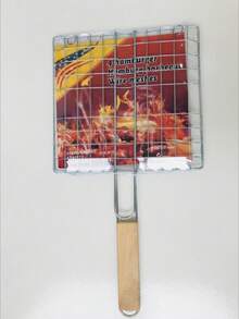 1 pieza Rejilla de acero inoxidable antiadherente multiusos, estilo de camping al aire libre con forma de rejilla desmontable y portátil para parrilla de barbacoa con mango de madera para asar alitas de pollo, berenjena, pescado, perfecta para fiestas de barbacoa de verano, picnics y eventos de parrilla en el patio trasero