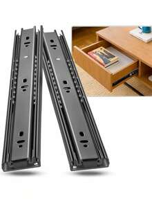 2PCS Three-Section Silent Drawer Rail Pull-Out Damping Guide Rail Steel Ball Buffer Slide Suitable For Office Desks, Wardrobes, Computer Desk Drawers, Etc. - Black - View 2