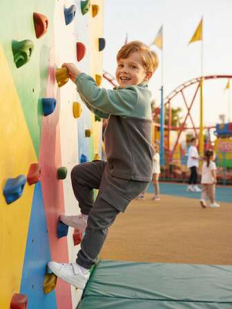 2st Young Boy Colorblock Corduroy Zip Up-jacka och resårbyxor, fest- och semesteroutfit