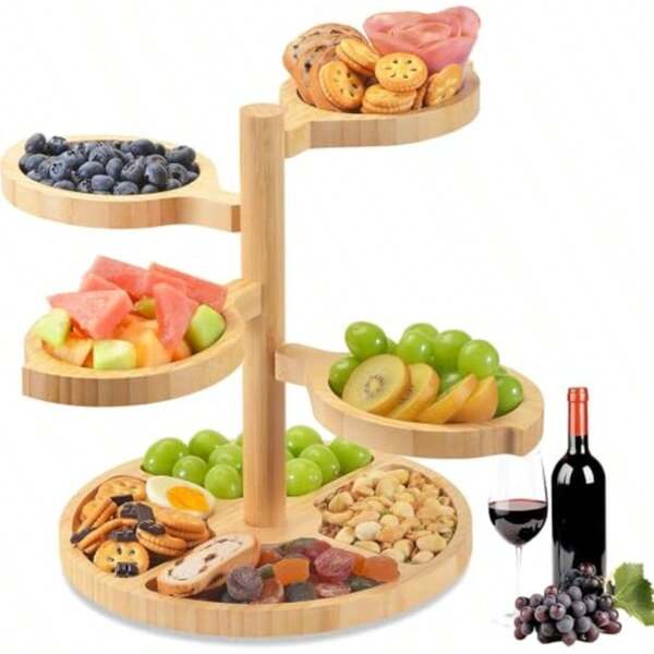 Cheese Boards Charcuterie Gift Bamboo: 5in1 360° Rotation Tiered Unique Serving Platters For Christmas Housewarming Wedding Party Holiday Birthday Gift Easy Setup