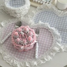 インガールハートレースラブプレースマット断熱マットかわいいピンクプリンセススイート洋食レストランテーブルマット小さな新鮮なコースター写真撮影ポーズ - ハートコースター - チェックする 3