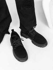 Men's Paris Round Toe Casual Shoes, Thick Sole Elevator Black Matte Derby Loafers