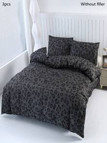 3pcs Spotted Leopard Print Bedding Set, Includes 1 Duvet Cover And 2 Pillowcases, Soft And Breathable, Suitable For Bedroom, Guest Room, Rental, Hotel, Motel (No Filler) - Black Leopard Print - View 13