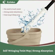 Twist Mop - Simple Easy Self - Wringing, 57 Long Handle,  All Type Floors, Microfiber String Mops Cleans Dust Pet Hair, Quick Absorbs Spills On Floor, JX - 0001 White - trắng - Xem 3