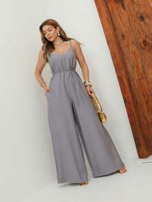 A&DD MODA, REF: Y492 Elegant Women's Jumpsuit With Suspenders, Adjustable Straps And Side Pockets, Casual And Sophisticated Modeling, Uncomplicated And Chic Look, Women's Jumpsuit Tailored For All Occasions, Modern And Comfortable Style - 灰色 - 查看 3