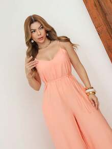 A&DD MODA, REF: Y492 Elegant Women's Jumpsuit With Suspenders, Adjustable Straps And Side Pockets, Casual And Sophisticated Modeling, Uncomplicated And Chic Look, Women's Jumpsuit Tailored For All Occasions, Modern And Comfortable Style - 橘色 - 查看 5