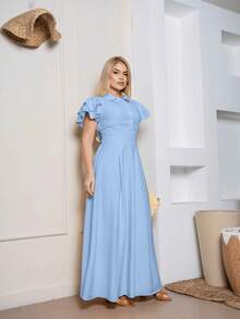 Women's Modest Ruffle Sleeve Logo Dress - 淺藍色 - 查看 2