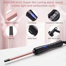 9mm Ceramic Curling Iron With Temperature Display, Adjustable 100-230℃, Rapid Heating, Includes 1pc Heat Resistant Glove - EU C Type Plug(220-240V) - View 5