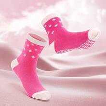5pairs Children's Baby Girls Non-Slip Toddler Socks Heart Print Crew Socks - Pink - View 7