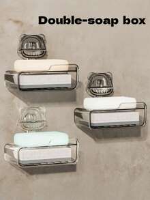 1pc Teddy Bear Suction Cup Soap Dish With Sponge, Wall Mounted Bathroom Soap Holder, Double Layer Soap Rack