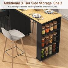 80"-48" Extendable Kitchen Island With Extended Dining Table And Power Outlet,Large Mobile Kitchen Storage Islands With 2 Storage Drawers,Rolling Islands Cart With 3 Extra Rows Open Shelves - View 7