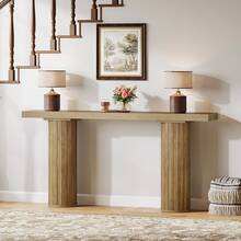 LITTLE TREE 160 Cm Extra Long Console Table, Rectangular Foyer Table, Wooden Sofa Table Behind Couch, Farmhouse Wooden Entrance Table For Living Room, Hallway, Entrance - Brown - View 10
