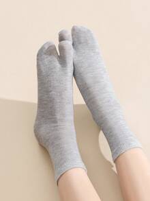 1/2/3 Pairs Women Toe Separator Knee High Solid Color Black/White/Gray Socks - Multicolor - View 11