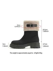 Women's Black Snow Boots, Faux Thermal Lined, Anti-Slip Thick Sole Retro Warm Lined Warm Boots, Round Toe Buckle Soft Bottom Furry Winter Shoes For Winter - Black - View 6