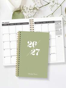 BUBU 1pc 2026-2027 Weekly & Monthly Planner Notebook, Spiral Bound Daily Schedule Academic Appointment Book, Productivity Organizer For Home, School And Office, A5 Size, Back To School Supplies - Green - View 8