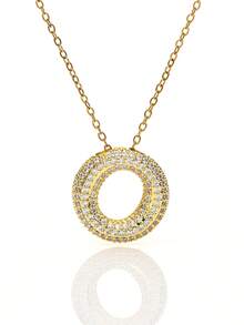 1pc Fashionable Luxurious Copper Inlaid Zirconia Letter A-Z Pendant Necklace, Jewelry Necklace For Women, Suitable For Daily Wear And Party/Holiday Style, Valentine's Day Couple Gift