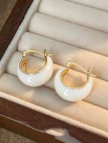 3 对复古优雅琥珀色树脂镶嵌耳环套装，适合日常、派对和正式场合，秋冬 - 白色 - 查看 6