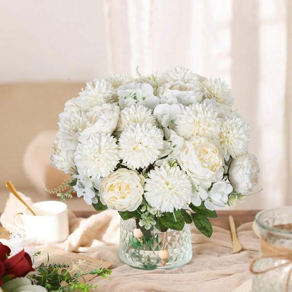 1 pièce Grandes fleurs artificielles de pivoine Bouquet de soie d'hortensia Décoration de mariage DIY Matériel de couronne, Fleur à tenir pour la mariée, Fleur de poignet, Fleur de poitrine, Accessoires de décoration de fleur pour la tête, Décoration de voiture de mariage, Décoration d'arche de linteau, Décoration de maison, salle à manger, chambre à coucher, vase, Matériel de décoration pour fête d'anniversaire