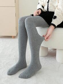 1 件女童紧身裤，纯色，卡其色、米色、白色、黑色、灰色、紧身、条纹、学院风、公主风，全长，适合日常穿着，秋冬紧身裤，时尚百搭 - 彩色 - 查看 5