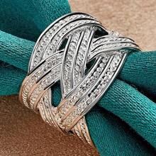 Nhẫn lưới dệt mạ bạc Sterling 925 có thể điều chỉnh dành cho nữ, trang sức cưới đính hôn thời trang - Bạc - Xem 5