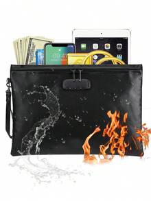 Fireproof Document Bag With Lock Fire Resistant Bag For Money Passport Portable Security Pouch Cash Certificates Valuables - Black - View 1