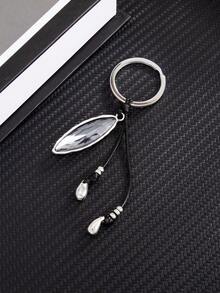 1 Piece Of Minimalist, Casual & Artistic Asymmetrical Heart-Oval Acrylic Drill Wax Thread Water Drop Pendant Keychain - An Exquisite, Elegant Daily Surprise Accessory & Small Gift - White K - View 10