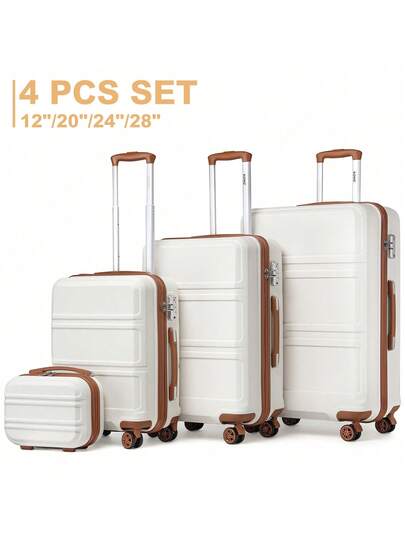 Ensemble de 4 valises (2 pièces) avec trousse de toilette – Valises rigides légères en ABS+PC avec serrure TSA et doubles roues pivotantes à 360° – Bagage cabine 51 cm et bagage en soute 61/71 cm – Valise de voyage élégante pour les vacances, les voyages d'affaires et les cadeaux – Fermeture éclair YKK