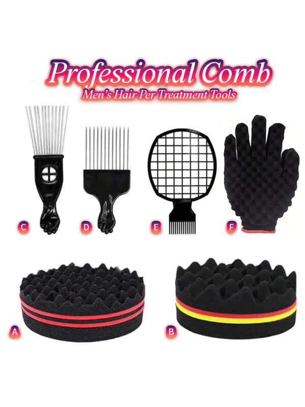 6pcs Comb Set For Afro Hair, One-Piece Low Allergic Hair Enhancer Kit: Sponge And Metal Pick - Enhance Your Style, For Men And Women, With Magic Twist And Curl Sponge, And Free Hair Pick, Suitable For African Braided Hairstyle Tangled And Curly Hair Sponge And Steel Needle Comb Hair Brush, Hair Brush, Comb, Hair Tools, Hair Products And Accessories For Barber Salon Beauty Travel Essentials