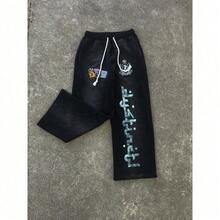 Men's Y2K Sweatpants: Retro, Edgy, Dark-Inspired, Loose-Fit, Comfortable Athletic Print Hoodie And Sweatpants - 黑色褲子 - 查看 12
