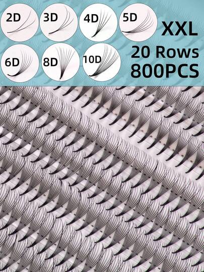 800pcs 20 Rows XXL Tray Fluffy 3D 4D 5D 6D 8D 10D 2D Russian Volume Pre-Made Lash Clusters, Super Fast Lash Extension, Narrow Sharp Thin Base, Imported Korean PBT Fiber, Super Black & Soft, C/D Curl, 8-15mm Pre-Made Lash Clusters, Professional Grade