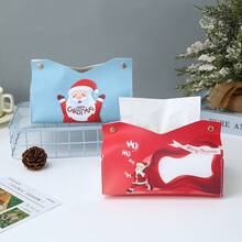 Caja de pañuelos con impresión de pintura al óleo navideña, caja de pañuelos de Papá Noel, soporte creativo para pañuelos de decoración del hogar - Multicolor - Ver 2