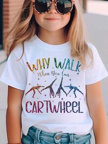 Camiseta de Niña con Estampado de Letras de Dibujos Animados "POR QUÉ CAMINAR CUANDO PUEDES HACER UN GIRO" con Gráfico de la Torre Eiffel - Blanca y Azul, Verano, Casual, Ajuste Holgado, Manga Corta, Cuello Redondo, para Atuendo Casual, Diseño Juguetón Inspirado en París, Ropa Cómoda, Ropa Escolar para Niña, Ropa para Niñas Preadolescentes, Ropa de Niña Año, Camiseta para Niña, Camiseta de Niña, Camiseta de Niña - Blanco - Ver 12