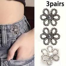 2/3/4/5/6/10 对裤腰收紧器，可调节腰带扣套装，用于牛仔裤的额外纽扣，用于裤子、牛仔裤、袖子的纽扣调节器（银色）可调节金属纽扣别针，用于牛仔裤和服装，时尚女孩的配饰