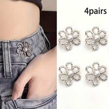 2/3/4/5/6/10 对裤腰收紧器，可调节腰带扣套装，用于牛仔裤的额外纽扣，用于裤子、牛仔裤、袖子的纽扣调节器（银色）可调节金属纽扣别针，用于牛仔裤和服装，时尚女孩的配饰