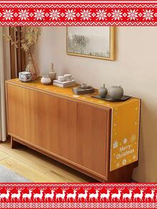 1 pieza Mantel decorativo navideño, Opciones de tamaños múltiples para camino de mesa, Decoración navideña para el hogar, Papá Noel, Campanas, Muñeco de nieve, Hombre de jengibre, Árbol de Navidad, Regalos, Enanos