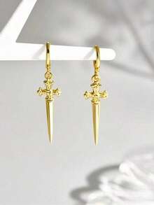 1 Pair Vintage Fashionable Women's Earrings, Minimalist Sword Design, Suitable Daily Wear And Formal Events - 金子 - 查看 5