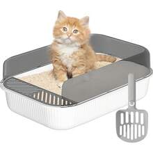 Caja de Arena para Gato, Bandeja Semicerrada para Gatos, Caja de Arena con Tapa Adecuado para Gatos Pequeños y Medianos (Blanco)