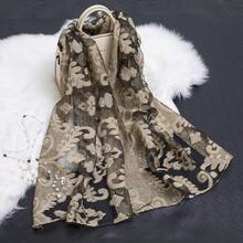 New Organza Lace Patchwork Scarf Women, Floral Paisley Sheer Shawl, Lightweight Embroidered Mesh Silk Scarf Elegant Daily Wear - 樹葉-玫紅 - 查看 6