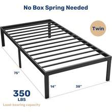 Twin Size Bed Frame, 14 Inch Platform Bed No Box Spring Needed, Sturdy Metal Bed Frame Twin Size, Storage Space Under Bed Heavy Duty Frame Bed, Black - 雙床+黑色 - 查看 3