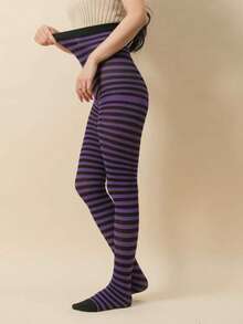 1 Quần tất kẻ sọc thời trang, Quần tất kẻ sọc Giáng sinh phổ biến của Châu Âu và Mỹ, Tất bó màu tương phản dành cho nữ - Nhiều màu - Xem 6