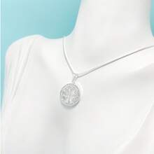 Simple And Elegant Women's Necklace, Round Tree Of Life Pendant, Inlaid With Zirconia, 925 Silver Plated - 銀色 - 查看 4