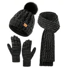 REDESS Women's Cold Weather Beanie Scarf Gloves Set - Thick Knit, Fleece Lined, Touchscreen Compatible, Pom Pom Beanie - RE Adult Pineapple Hat 3-piece Set - View 11