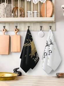 2pcs/4pcs/12pcs Black & White Christmas Reindeer Pattern Kitchen Towels, Christmas Reindeer Pattern Bathroom Towels, Christmas Outdoor Party Towels, Christmas Home Decor, Christmas Kitchen Decor, Modern Style, Quick Dry, Super Soft Microfiber Material, Rectangular, 15.75IN*23.62IN/40*60CM Digital Printing Pattern, Suitable For Outdoor Party Decoration, Christmas Holiday Gifts