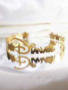 Customized Name Bracelet For Women, Gold Stainless Steel Material, Personalized Adjustable Bangle, Fashionable Wedding Jewelry Gift - Yellow Golden 1 - View 6